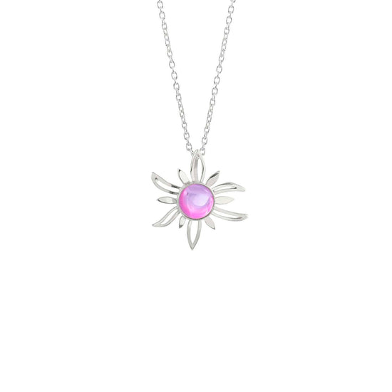 Sun Pendant crafted with high-quality sterling silver components, the polished pink pendant comes complete with an 18" sterling silver .7mm box chain.