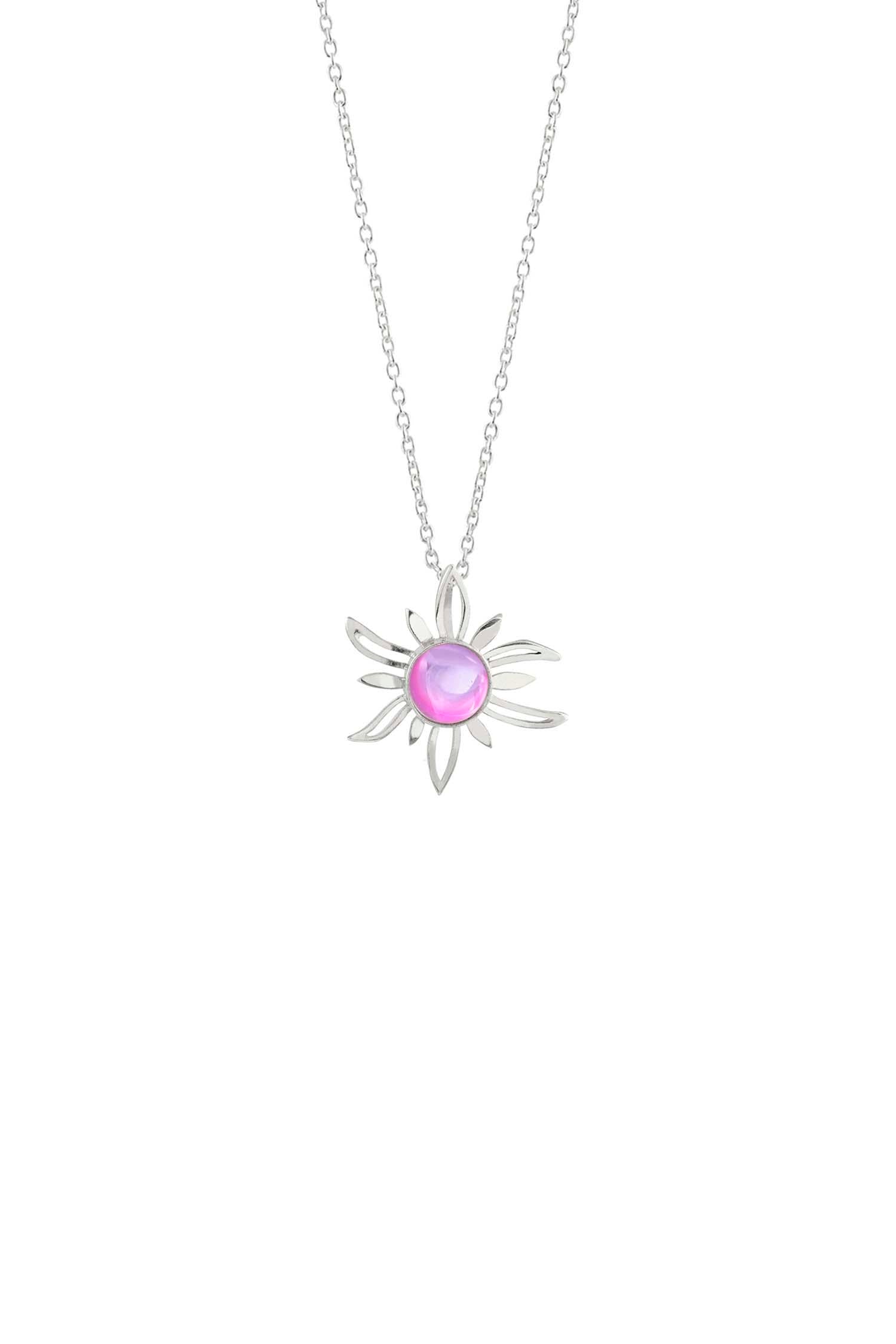 Sun Pendant crafted with high-quality sterling silver components, the polished pink pendant comes complete with an 18" sterling silver .7mm box chain.