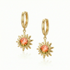 Sunburst Crystal Earrings features 18K gold stainless steel 11mm hoop diameter with 5mm round fire stone.