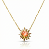 Sunburst Crystal Necklace features a 16"-18" 18K gold stainless steel adjustable chain with 5mm fire stone.