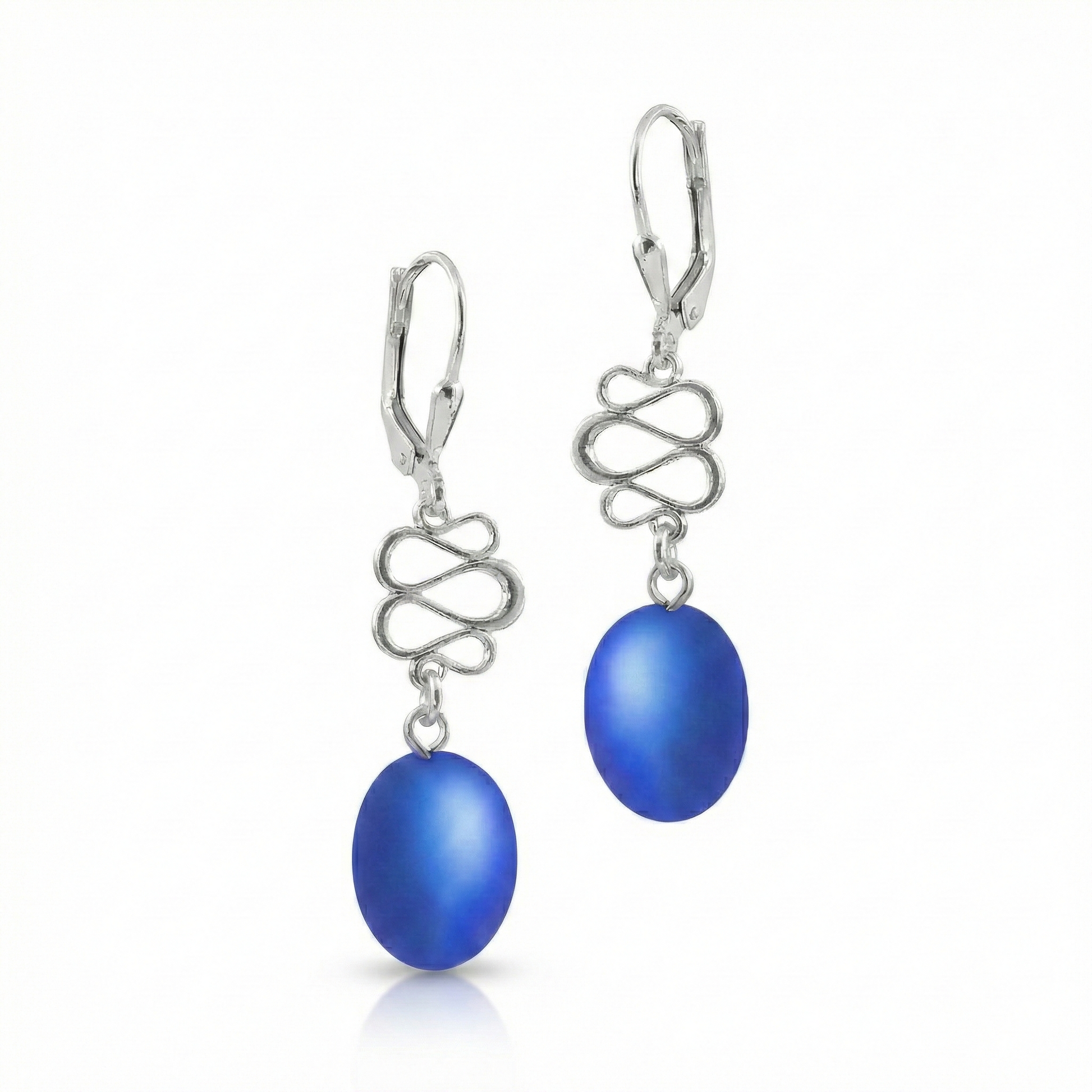 Swirl Extension Earrings  featuring a brilliant display of our signature frosted blue crystal. Crafted with high-quality sterling silver components, they include secure lever backs to ensure a comfortable fit.