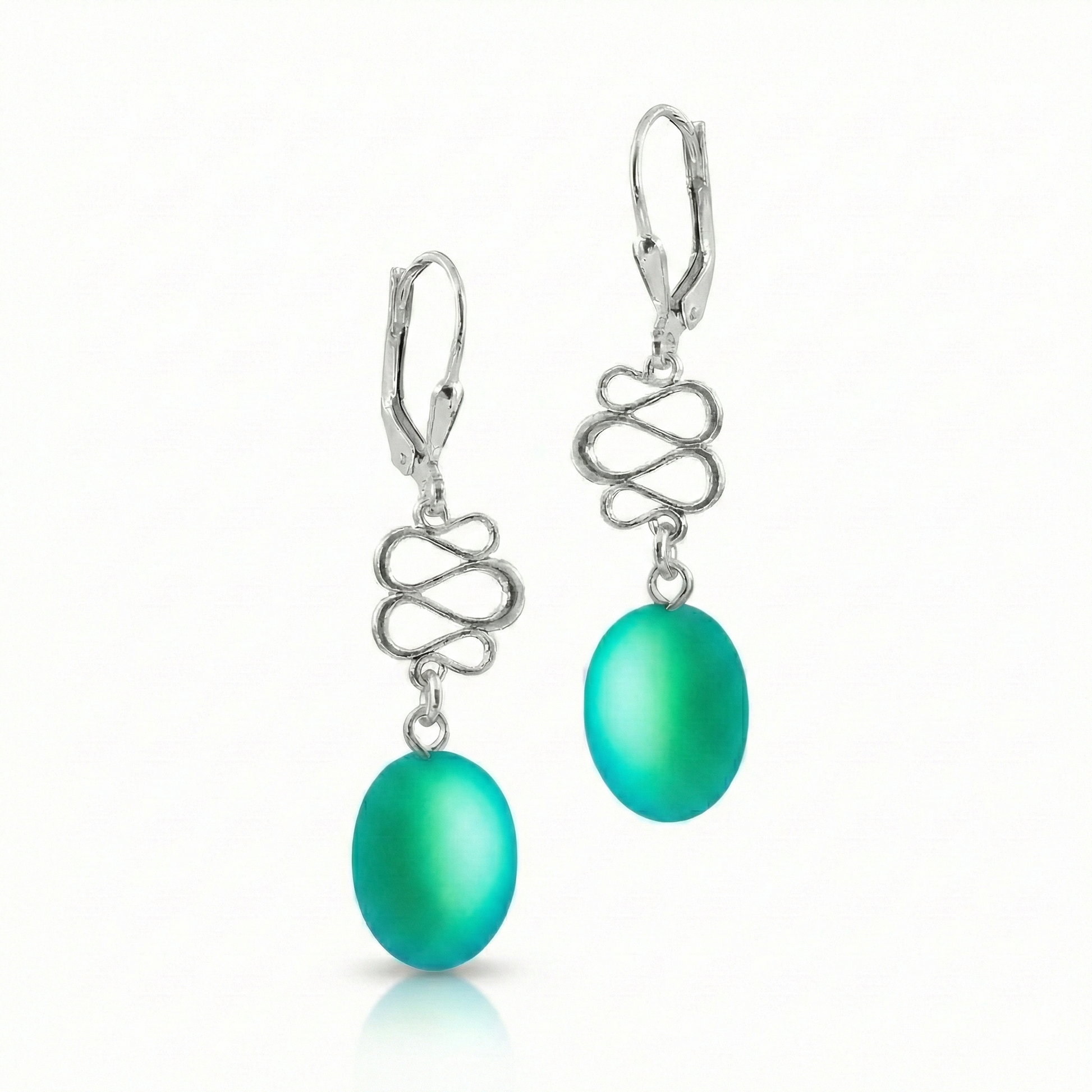 Swirl Extension Earrings  featuring a brilliant display of our signature frosted green crystal. Crafted with high-quality sterling silver components, they include secure lever backs to ensure a comfortable fit.