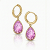 Teardrop Crystal Earrings are meticulously crafted to catch the light and add a dash of elegance with 9 mm pink stone and 11mm diameter 18K gold stainless hoop.