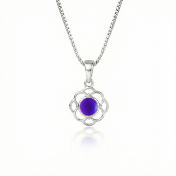 Teeny Loop Pendant features a stunning 5mm frosted violet stone and comes with a .7mm sterling silver 18" box chain.