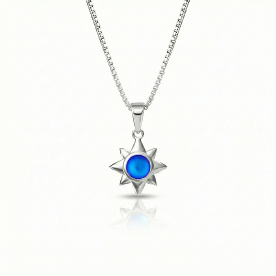 Teeny Star Pendant made with love and crafted with care, comes with an 18" sterling silver chain and 5 mm frosted blue stone. 