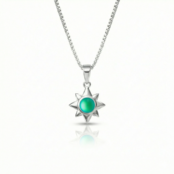 Teeny Star Pendant made with love and crafted with care, comes with an 18" sterling silver chain and 5 mm frosted green stone. 