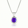 Teeny Tiny Pendant crafted with a thick silver bezel and featuring a stunning 5mm glowing frosted violetstone. The pendant comes complete with an 18" sterling silver box chain.