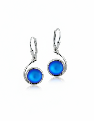 Wave Earrings crafted with high-quality sterling silver components and secure lever backs with a frosted blue stone.