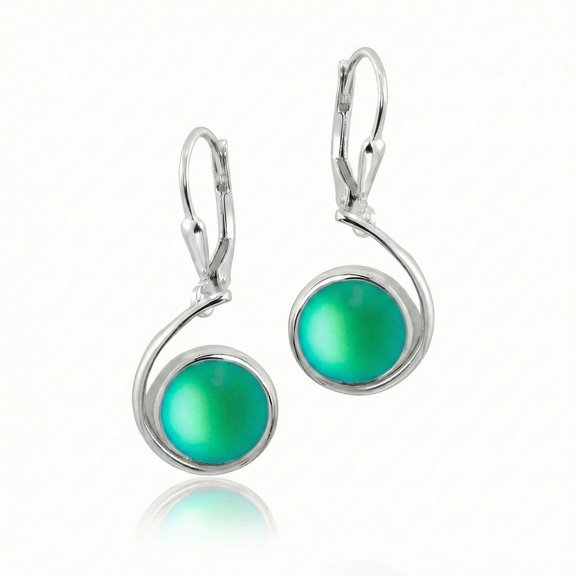 Wave Earrings crafted with high-quality sterling silver components and secure lever backs with a frosted green stone.