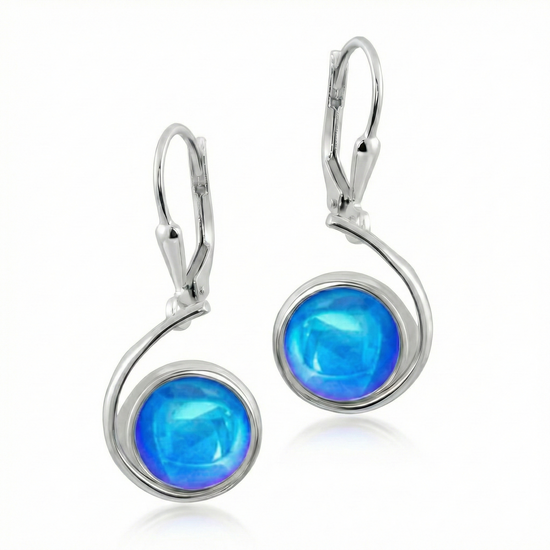 Wave Earrings crafted with high-quality sterling silver components and secure lever backs with a polished blue stone.