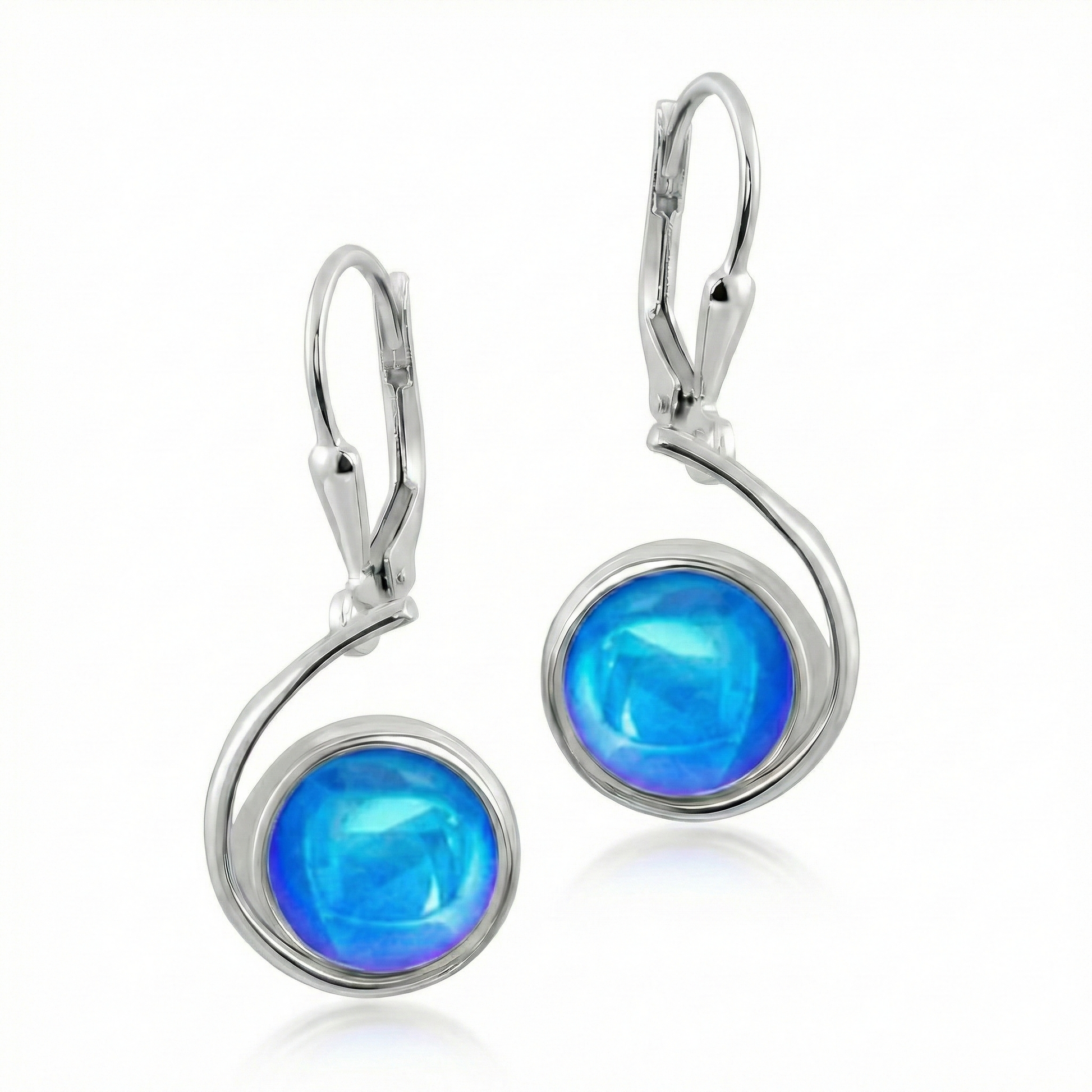 Wave Earrings crafted with high-quality sterling silver components and secure lever backs with a polished blue stone.