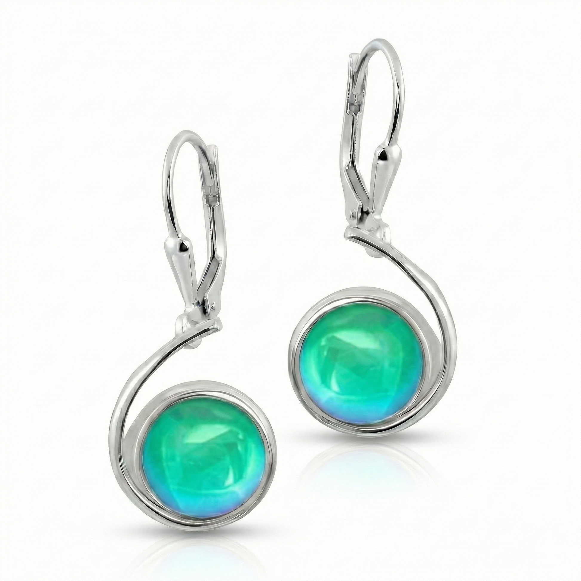 Wave Earrings crafted with high-quality sterling silver components and secure lever backs with a polished green stone.