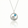 Silver featuring a minimalist ocean wave charm with a blue gemstone on a delicate chain