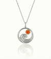 Silver featuring a minimalist ocean wave charm with an orange gemstone on a delicate chain