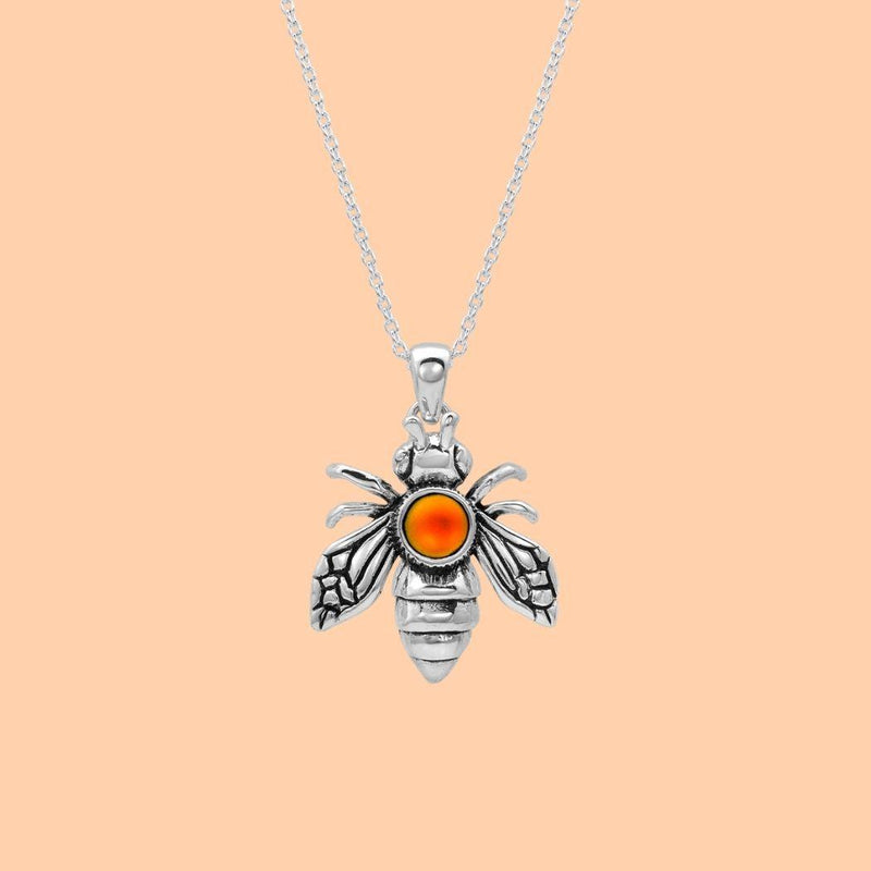 Sterling Silver-Bee Pendant-Necklace Charm-fire-frosted-Leightworks-Crystal Jewelry-David Leight