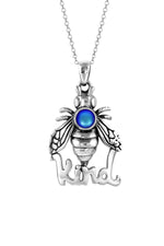 Sterling Silver-Bee Kind Pendant-Frosted-Blue-Necklace Charm-LeightWorks-Crystal Jewelry-Bee Pendant-Bee Necklace-David Leight