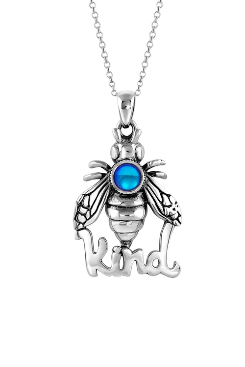 Sterling Silver-Bee Kind Pendant-Polished-Blue-Necklace Charm-LeightWorks-Crystal Jewelry-Bee Pendant-Bee Necklace-David Leight
