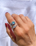 Flower Ring-Sterling Silver-Crystal Jewelry-Polished-Blue-Handmade-Adjustable-Ring-LeightWorks-David Leight-San Diego