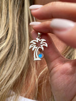 Sterling Silver-Palm Tree Pendant-Necklace Charm-Polished-Blue-Leightworks-Crystal Jewelry-David Leight