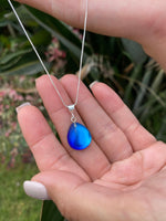 Large Drop Pendant-Necklace-Charm-Frosted-Blue-Leightworks-Handmade-Sterling Silver-Crystal Jewelry-David Leight-San Diego