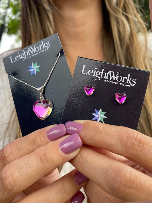 Heart-Pendant-Earrings-Sterling Silver-polished-pink-set-stud earrings-set-jewelry-bundle-save-LeightWorks-Crystal-Jewelry-David Leight-San Diego-Handmade-Gifts
