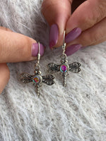 Handmade-Sterling Silver-Crystal Jewelry-Nature-Dragonfly Earrings-Polished Crystal-Pink Crystal-Fire Crystal-LeightWorks-San Diego-David Leight