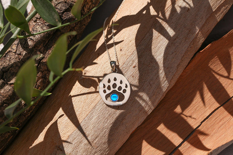 Sterling Silver-Bear Paw Pendant-Frosted-Blue-Necklace Charm-LeightWorks-Crystal Jewelry
