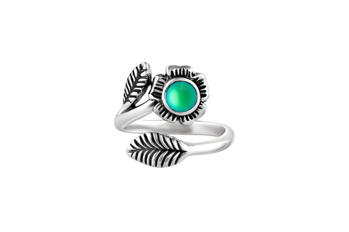 Flower Ring-Sterling Silver-Crystal Jewelry-Frosted-Green-Handmade-Adjustable-Ring-LeightWorks-David Leight-San Diego