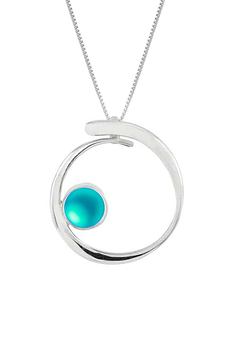 Handmade-Sterling Silver-Barrel Pendant-Necklace-Barrel-Frosted Crystal-Aqua-LeightWorks-San Diego-David Leight