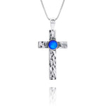 Handmade-Sterling Silver-Crystal Jewelry-Classic Cross Pendant-Cross Pendant-Cross Necklace-Frosted-Blue Crystal-LeightWorks-San Diego-David Leight