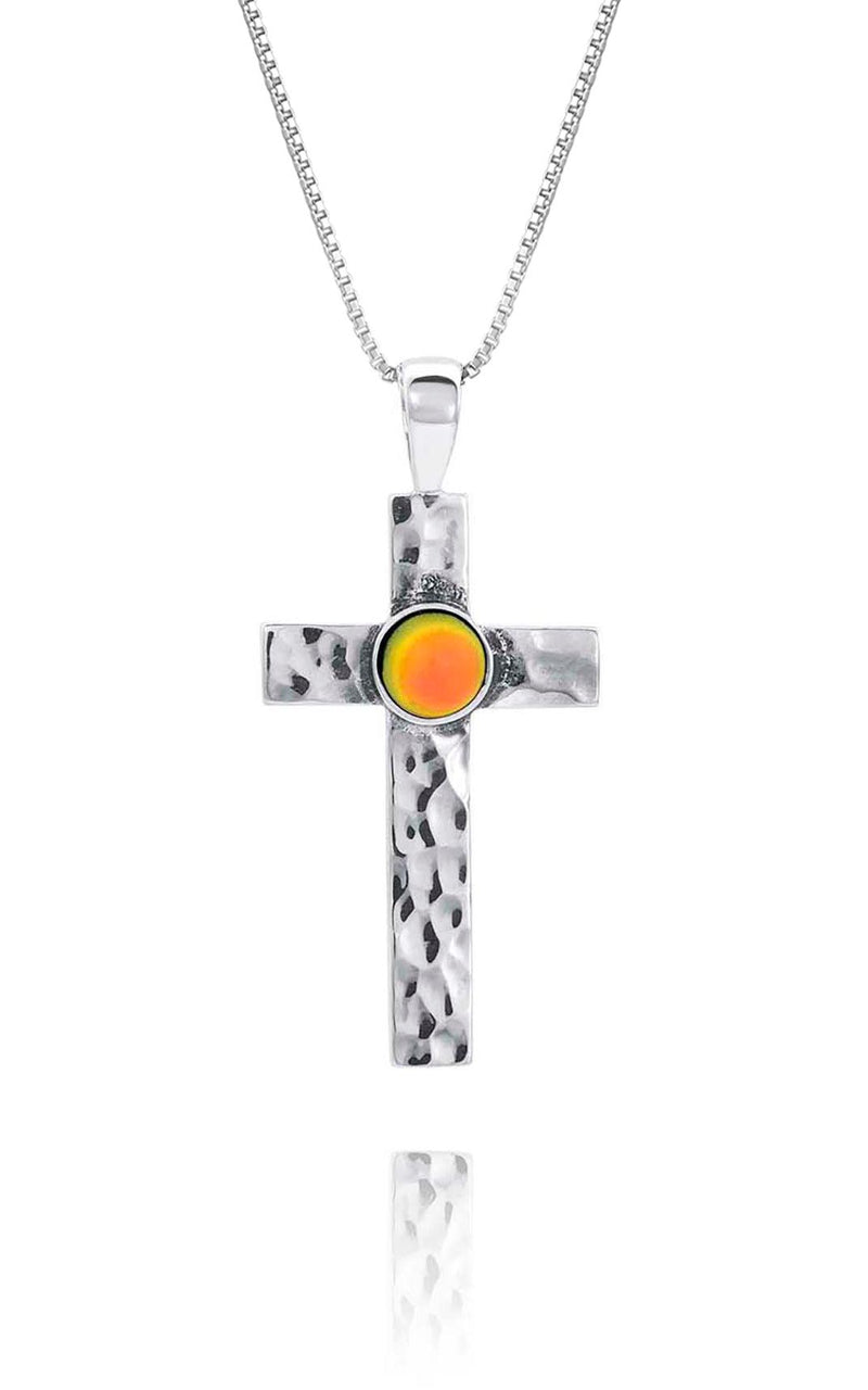 Handmade-Sterling Silver-Crystal Jewelry-Classic Cross Pendant-Cross Pendant-Cross Necklace-Frosted-Fire Crystal-LeightWorks-San Diego-David Leight