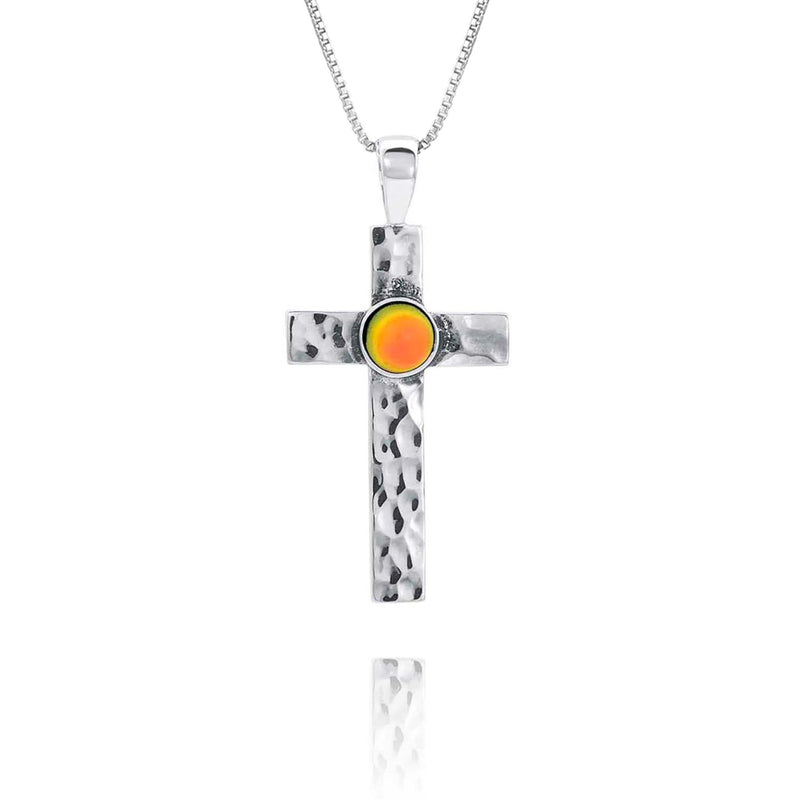 Handmade-Sterling Silver-Crystal Jewelry-Classic Cross Pendant-Cross Pendant-Cross Necklace-Frosted-Fire Crystal-LeightWorks-San Diego-David Leight