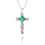 Handmade-Sterling Silver-Crystal Jewelry-Classic Cross Pendant-Cross Pendant-Cross Necklace-Frosted-Green Crystal-LeightWorks-San Diego-David Leight