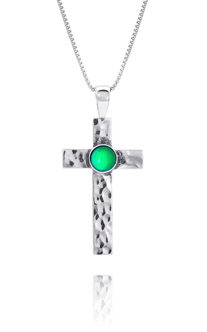 Handmade-Sterling Silver-Crystal Jewelry-Classic Cross Pendant-Cross Pendant-Cross Necklace-Frosted-Green Crystal-LeightWorks-San Diego-David Leight