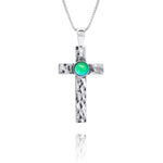 Handmade-Sterling Silver-Crystal Jewelry-Classic Cross Pendant-Cross Pendant-Cross Necklace-Polished-Green Crystal-LeightWorks-San Diego-David Leight