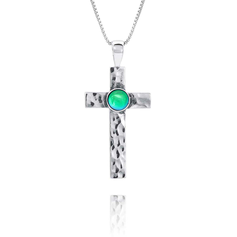 Handmade-Sterling Silver-Crystal Jewelry-Classic Cross Pendant-Cross Pendant-Cross Necklace-Polished-Green Crystal-LeightWorks-San Diego-David Leight