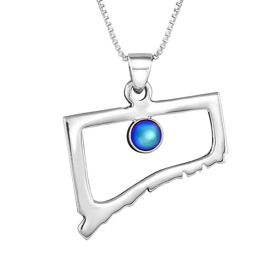 Handmade-Sterling Silver-Crystal Jewelry-Connecticut Pendant-State Pendant-USA-Frosted Blue-Glowing Crystal-LeightWorks-San Diego-David Leight
