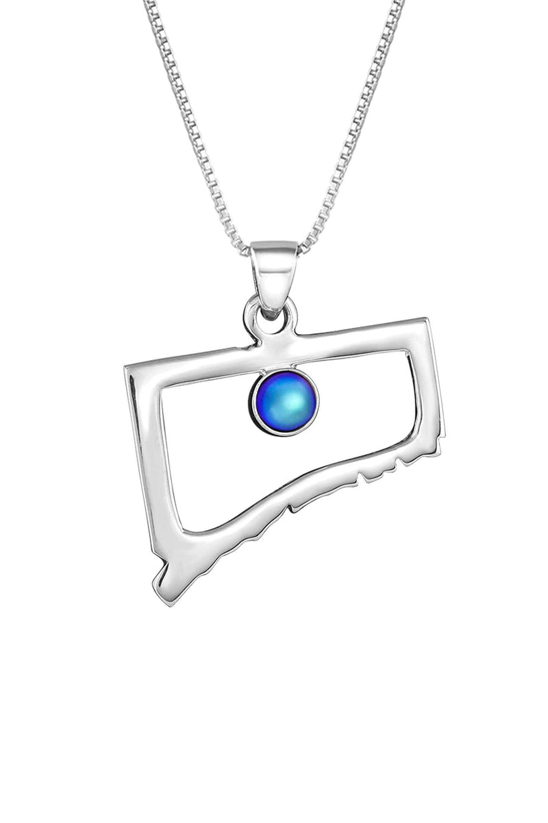 Handmade-Sterling Silver-Crystal Jewelry-Connecticut Pendant-State Pendant-USA-Frosted Blue-Glowing Crystal-LeightWorks-San Diego-David Leight