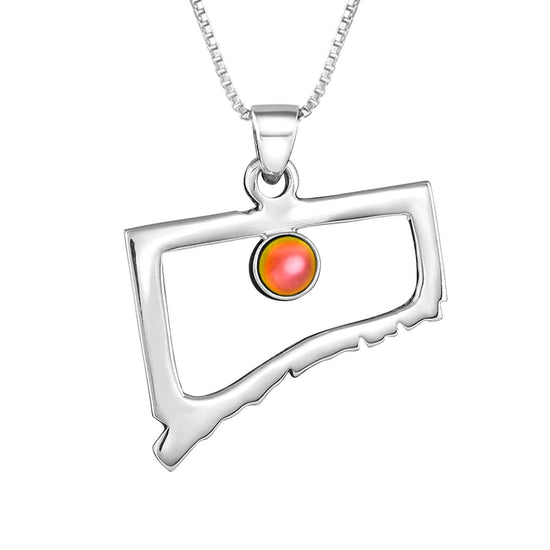 Handmade-Sterling Silver-Crystal Jewelry-Connecticut Pendant-State Pendant-USA-Frosted Fire-Glowing Crystal-LeightWorks-San Diego-David Leight