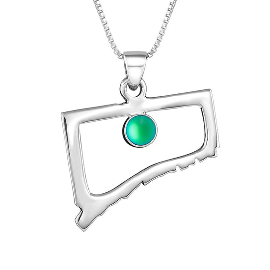Handmade-Sterling Silver-Crystal Jewelry-Connecticut Pendant-State Pendant-USA-Frosted Green-Glowing Crystal-LeightWorks-San Diego-David Leight