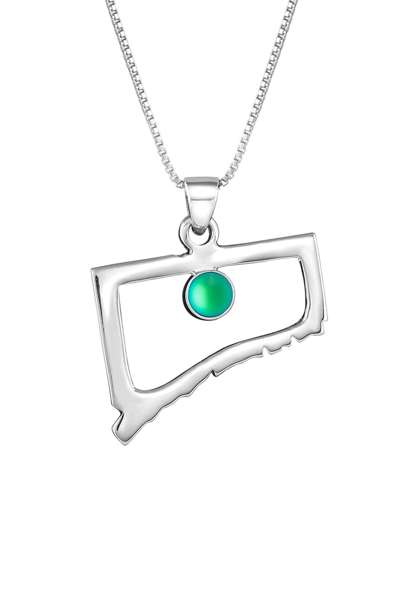Handmade-Sterling Silver-Crystal Jewelry-Connecticut Pendant-State Pendant-USA-Frosted Green-Glowing Crystal-LeightWorks-San Diego-David Leight