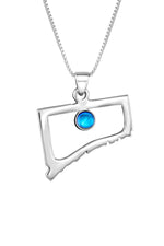 Handmade-Sterling Silver-Crystal Jewelry-Connecticut Pendant-State Pendant-USA-Polished Blue-Glowing Crystal-LeightWorks-San Diego-David Leight