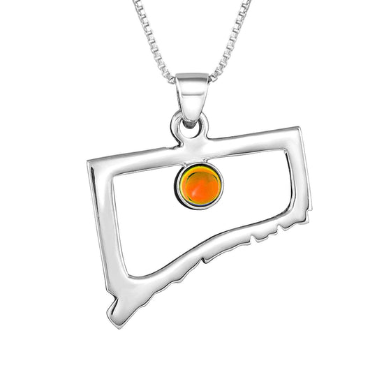 Handmade-Sterling Silver-Crystal Jewelry-Connecticut Pendant-State Pendant-USA-Polished Fire-Glowing Crystal-LeightWorks-San Diego-David Leight