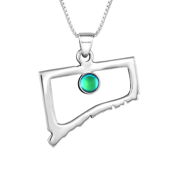 Handmade-Sterling Silver-Crystal Jewelry-Connecticut Pendant-State Pendant-USA-Polished Green-Glowing Crystal-LeightWorks-San Diego-David Leight