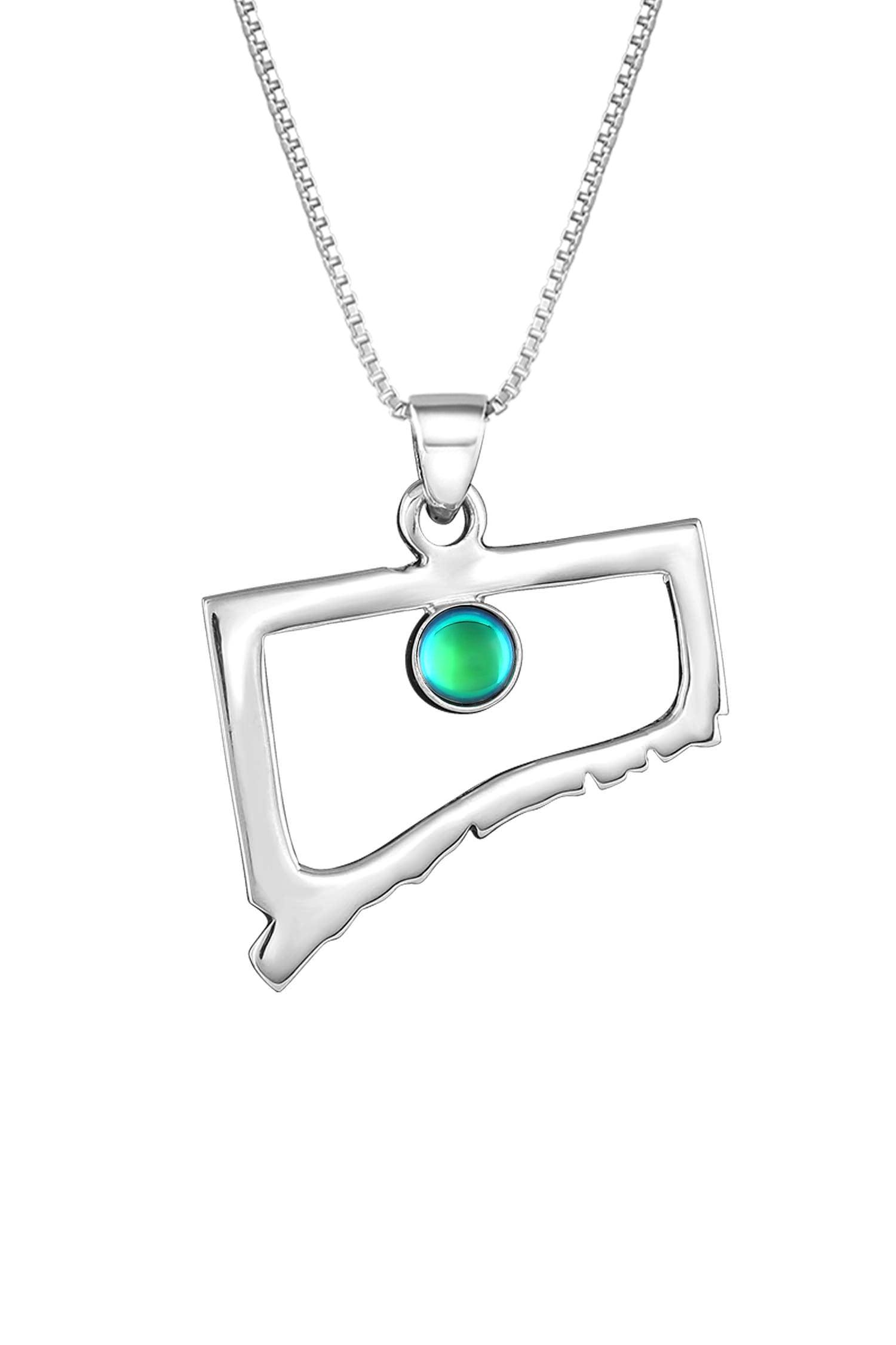 Handmade-Sterling Silver-Crystal Jewelry-Connecticut Pendant-State Pendant-USA-Polished Green-Glowing Crystal-LeightWorks-San Diego-David Leight