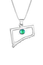 Handmade-Sterling Silver-Crystal Jewelry-Connecticut Pendant-State Pendant-USA-Polished Green-Glowing Crystal-LeightWorks-San Diego-David Leight