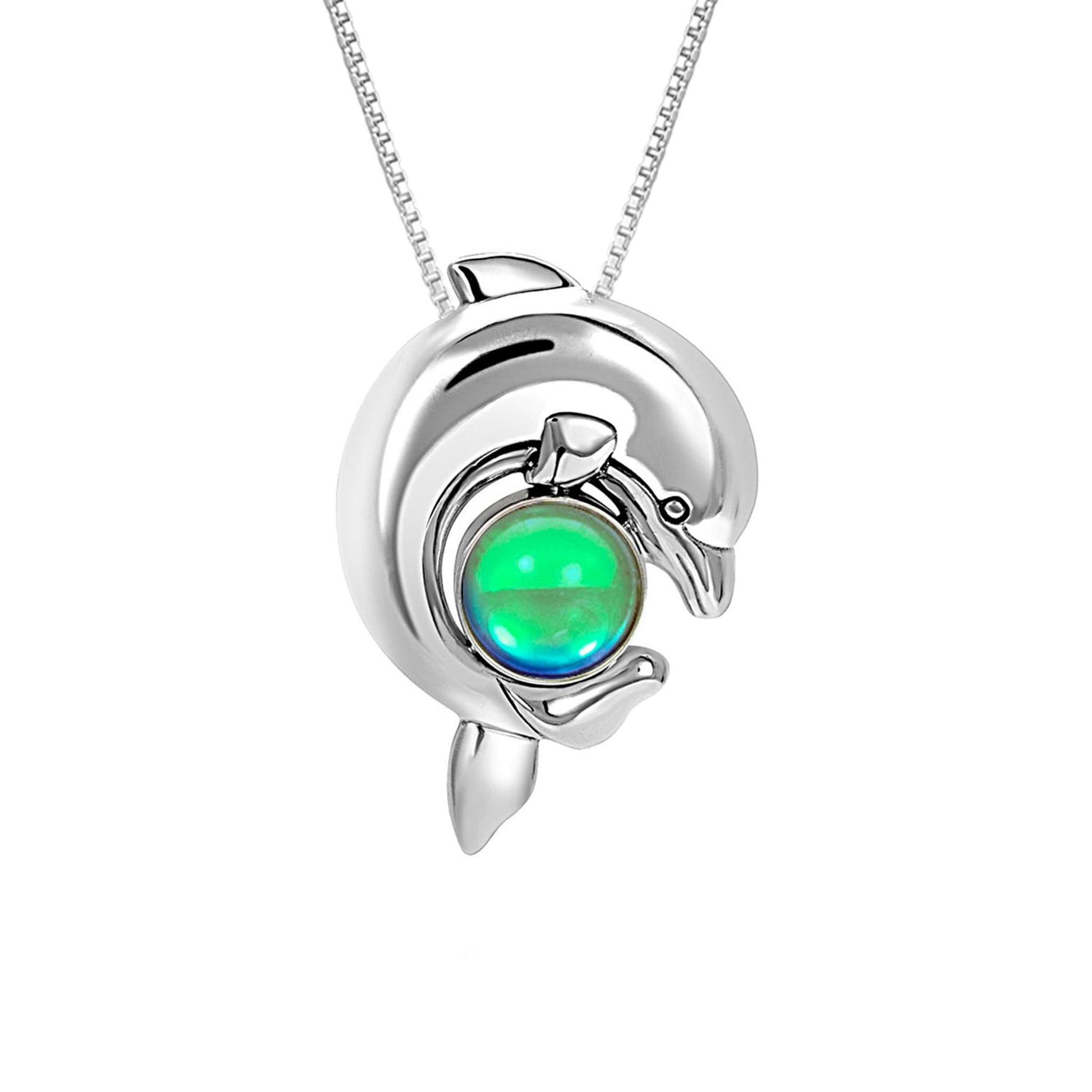 Handmade-Sterling Silver-Crystal Jewelry-Dolphin-Dolphin Pendant-Crystal-Necklace-Sea Life-Polished Green Crystal-LeightWorks-San Diego-David Leight