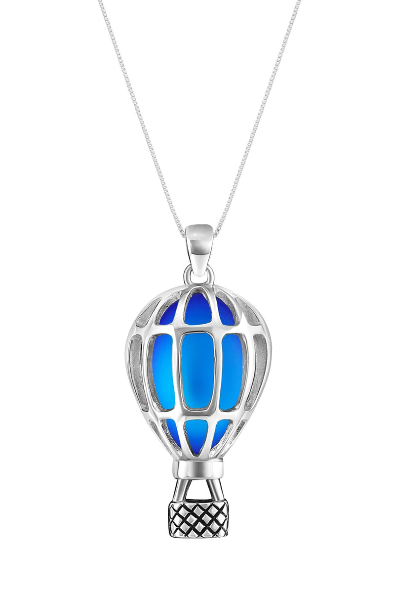 Handmade-Sterling Silver-Balloon Pendant-Hot Air Balloon-Hotair Balloon Necklace-Charm-Frosted-Blue-LeightWorks-Crystal Jewelry-David Leight-San Diego