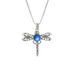 Handmade-Sterling Silver-Crystal Jewelry-Nature-Dragonfly Pendant-Frosted Crystal-Blue Crystal-LeightWorks-San Diego-David Leight