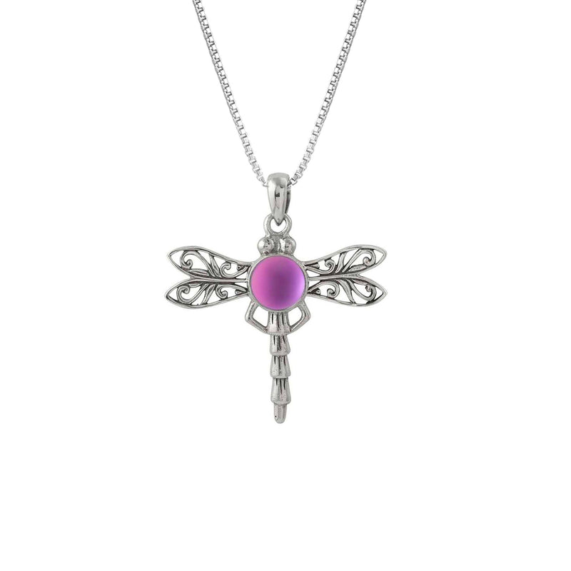 Handmade-Sterling Silver-Crystal Jewelry-Nature-Dragonfly Pendant-Frosted Crystal-Pink Crystal-LeightWorks-San Diego-David Leight